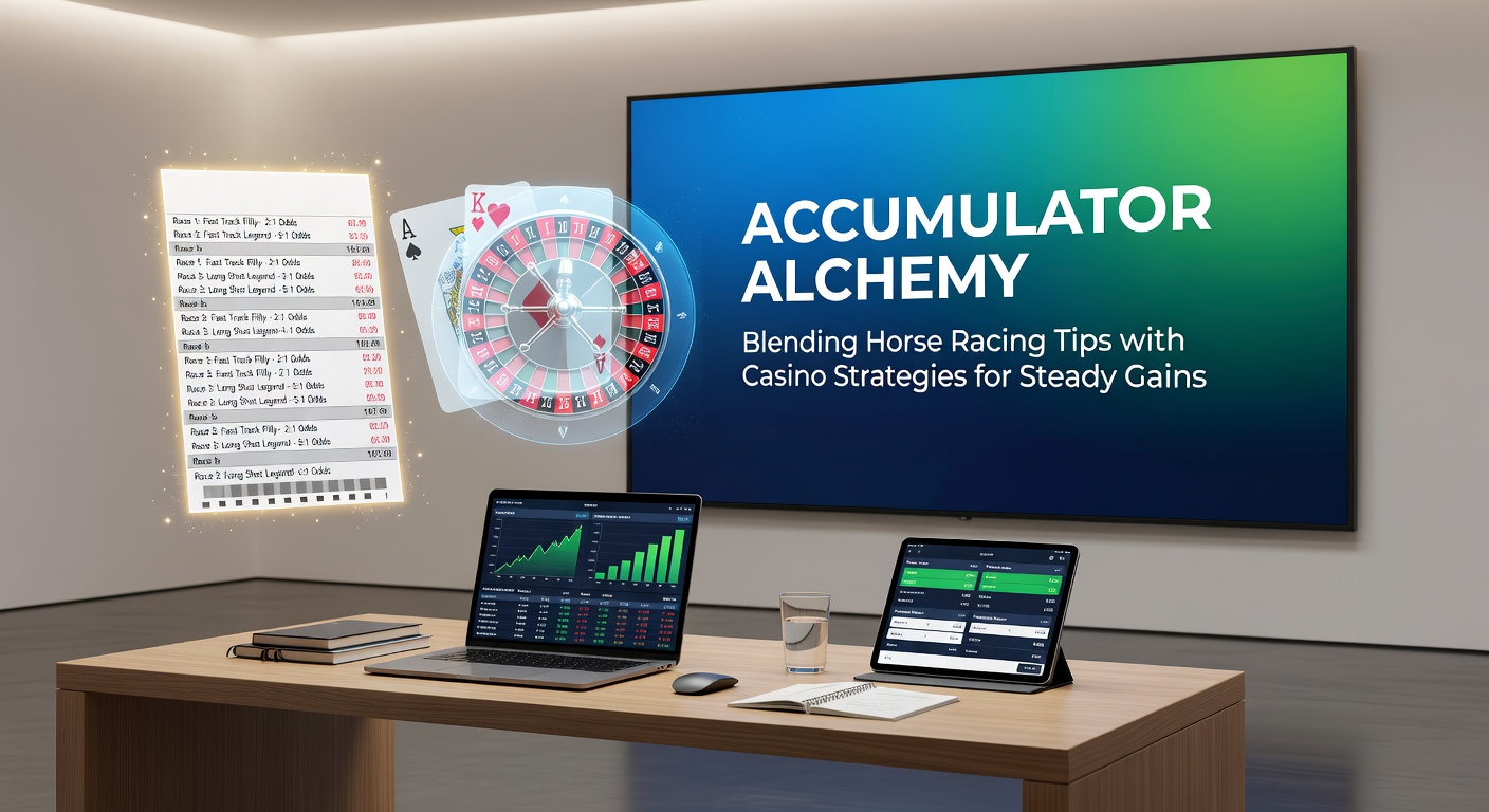 Casino roulette wheel spinning beside a horse racing form sheet and stacked accumulator payout slips, illustrating hybrid betting tactics