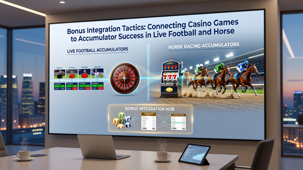 Live horse racing interface displaying accumulator options funded by casino bonus credits