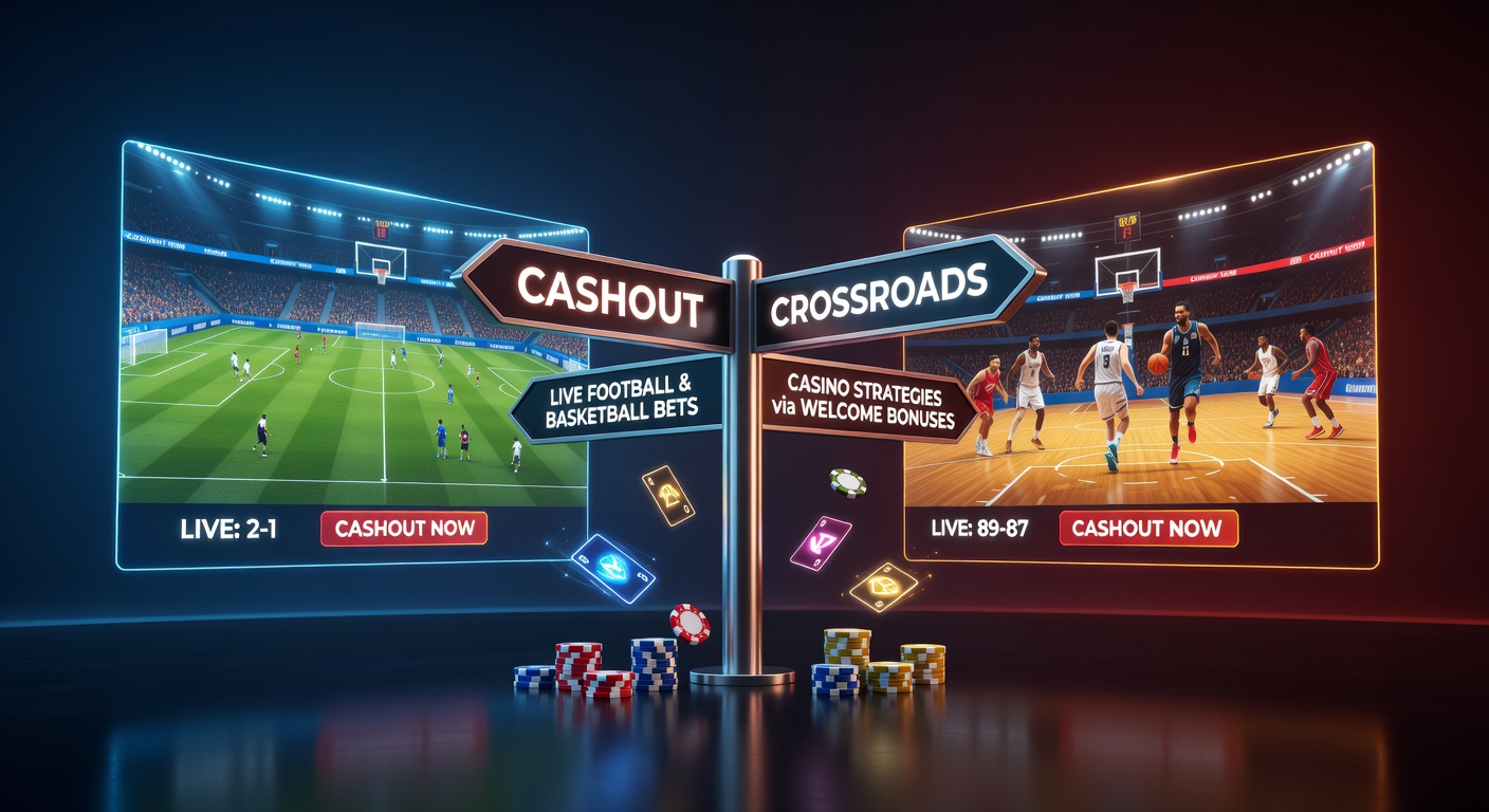 Dynamic scene of live soccer match with cashout button overlay and basketball court in background, highlighting betting interfaces