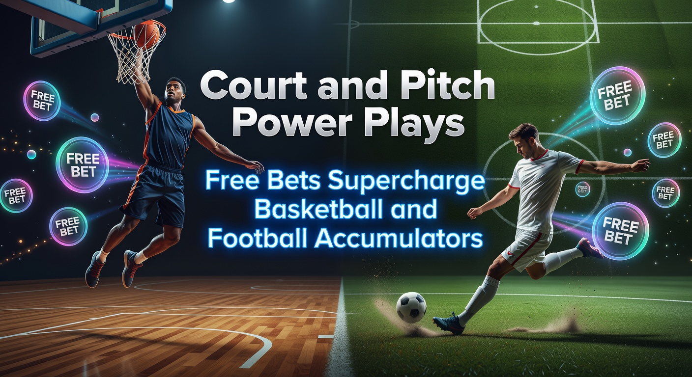 Dynamic action shot of basketball players on court clashing for a rebound while a football match unfolds on the pitch in the background, highlighting high-stakes accumulator potential