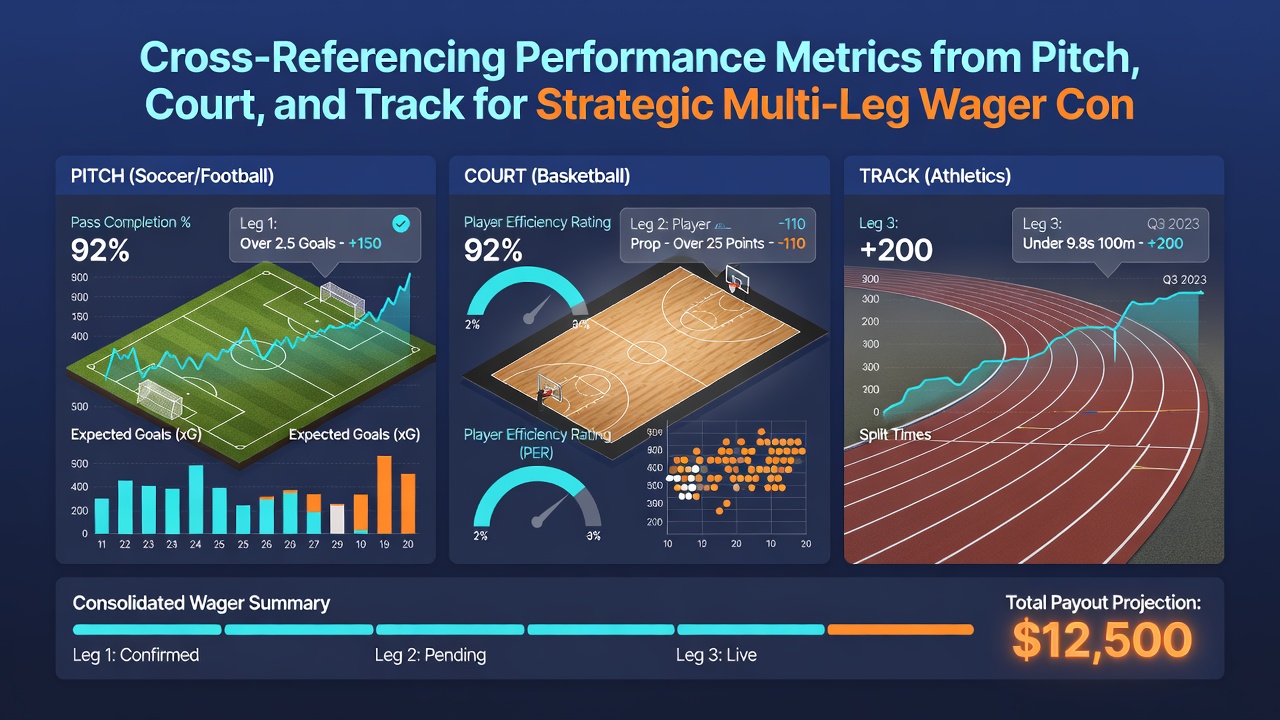 Infographic illustrating cross-referenced performance metrics between football, basketball, and horse racing for strategic betting