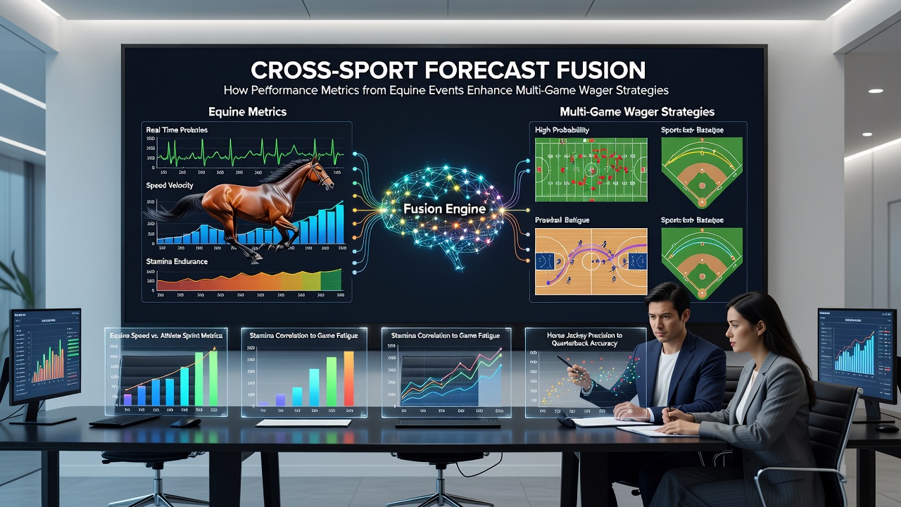 Data visualization showing horse racing analytics overlaid on football and basketball performance charts for accumulator planning