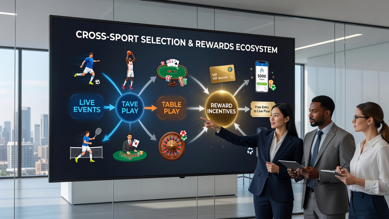 Cross-sport betting selections displayed alongside live event interfaces and table game reward indicators