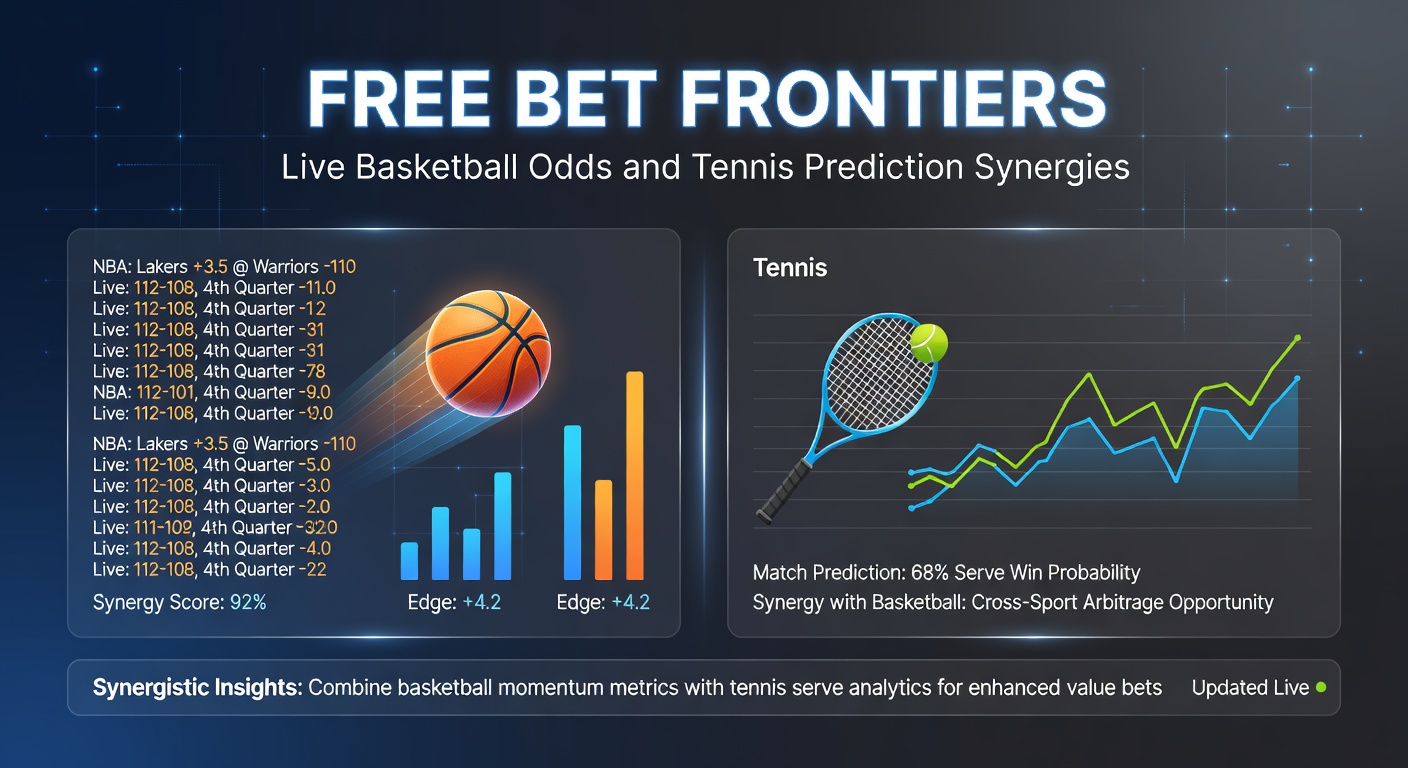 Dynamic live basketball game with odds overlay and tennis court in background highlighting betting synergies