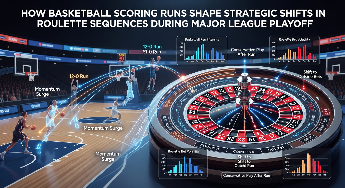 Roulette wheel spinning in a casino setting with multiple screens showing live basketball playoff action in the background