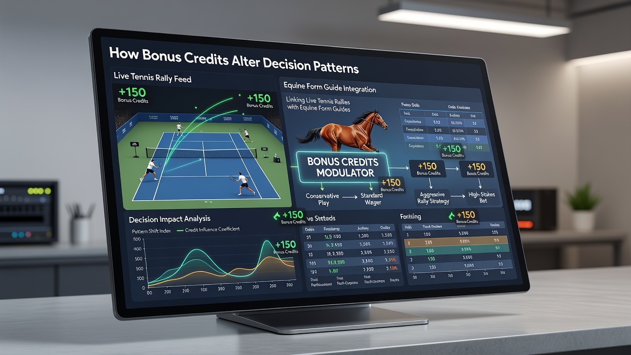 Digital interface displaying integrated tennis rally metrics and horse form statistics during active betting sessions