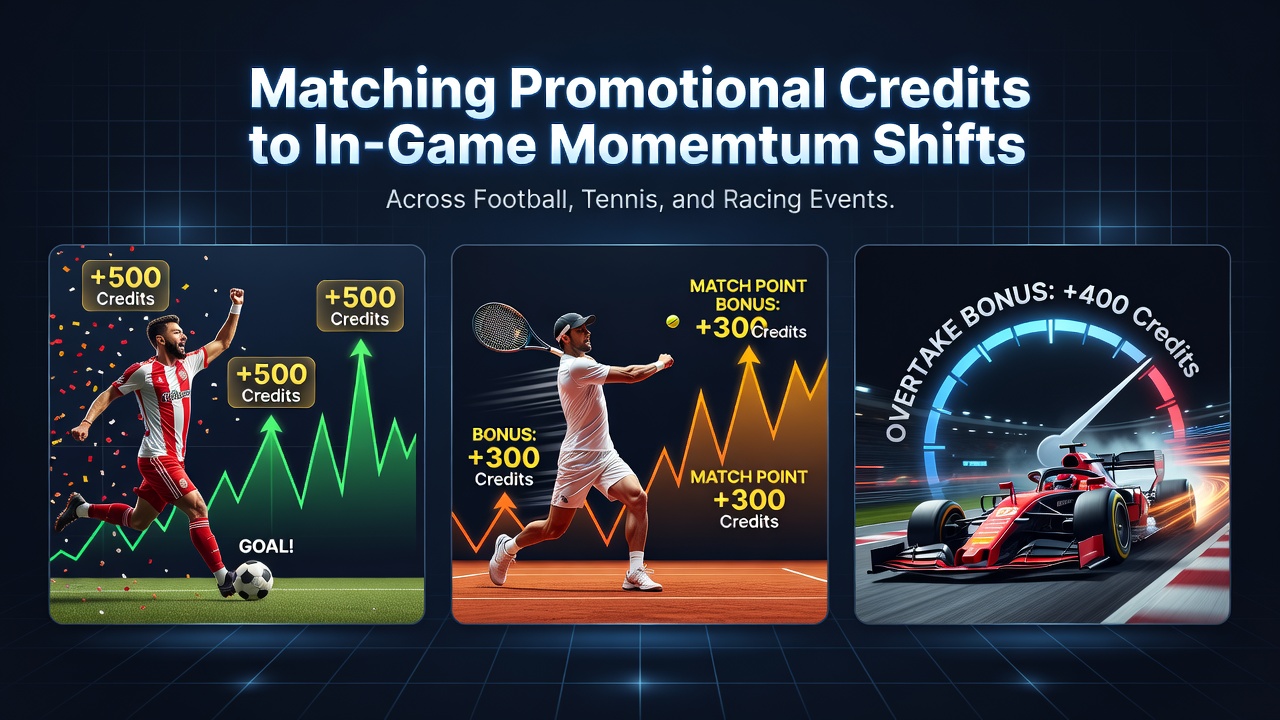 Visual representation of promotional credit matching across football, tennis, and racing momentum shifts