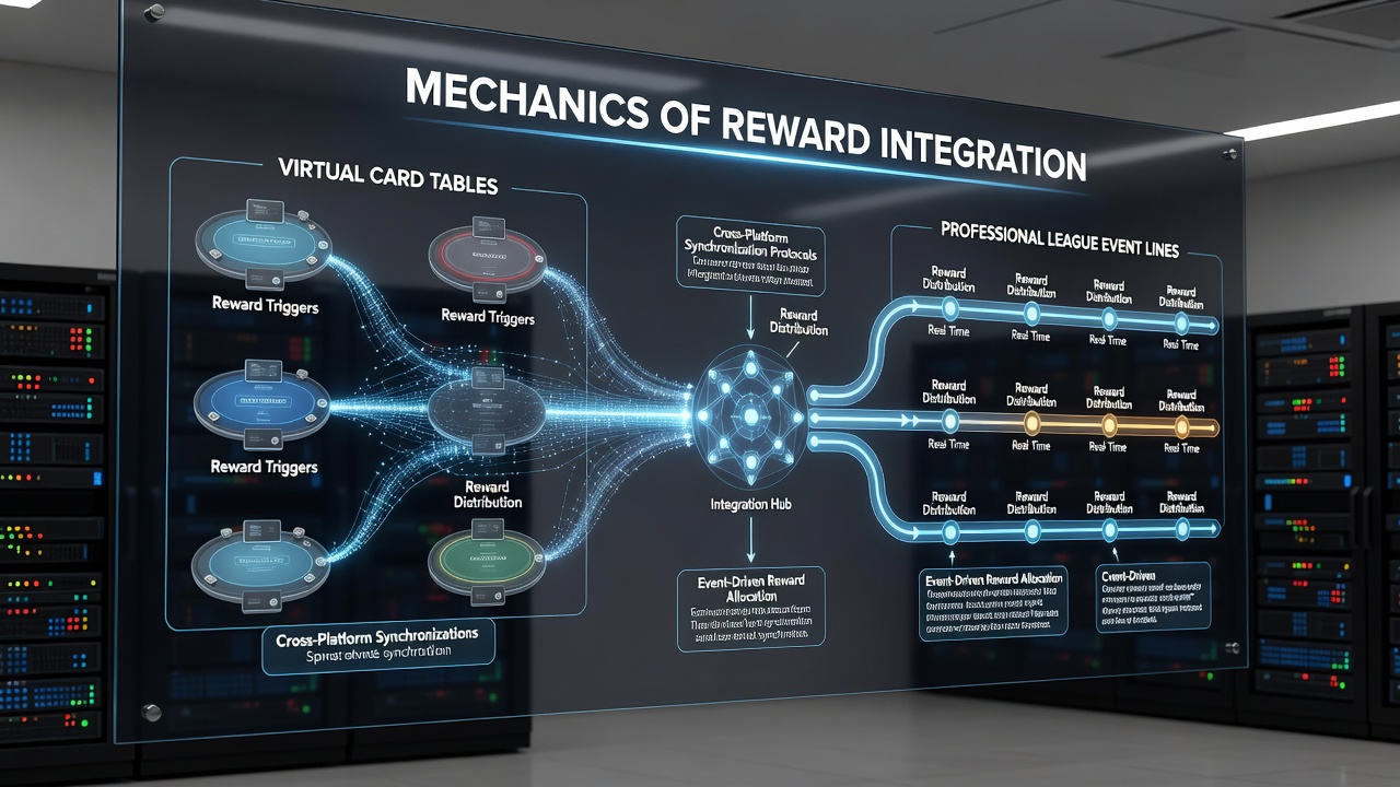 Flowchart illustrating data synchronization between card table loyalty modules and league event reward engines