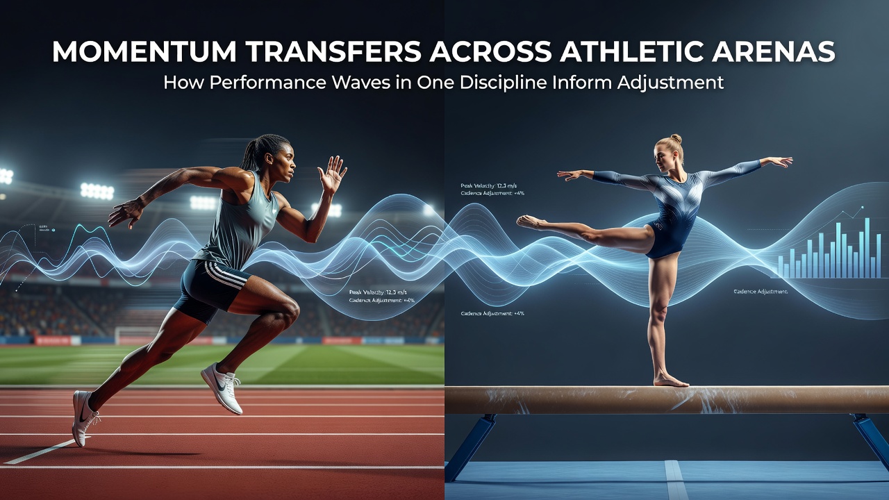 Coaches reviewing performance data linking momentum from cycling to rowing adjustments in an elite training center