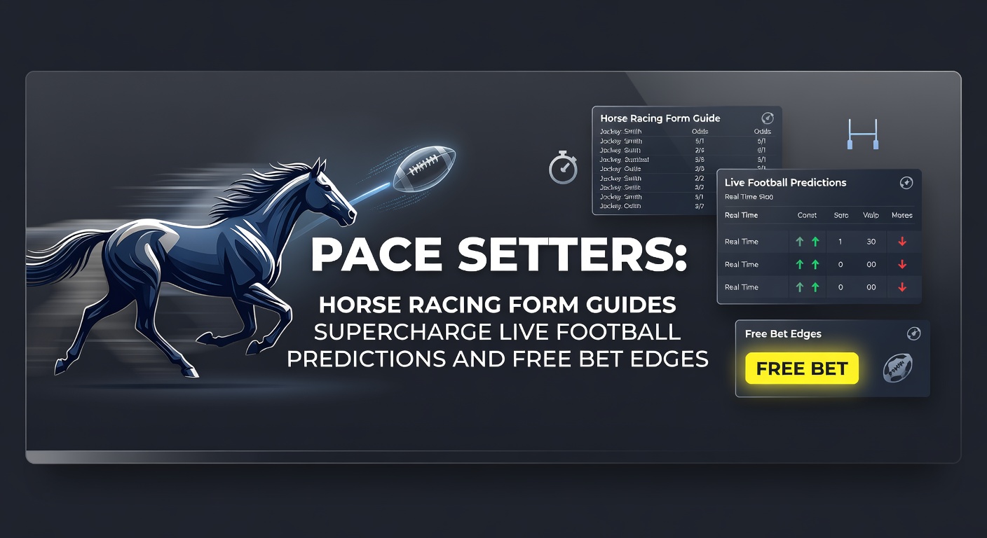 Horse racing pace setters leading the pack at full gallop, with overlaid football pitch action highlighting predictive overlaps