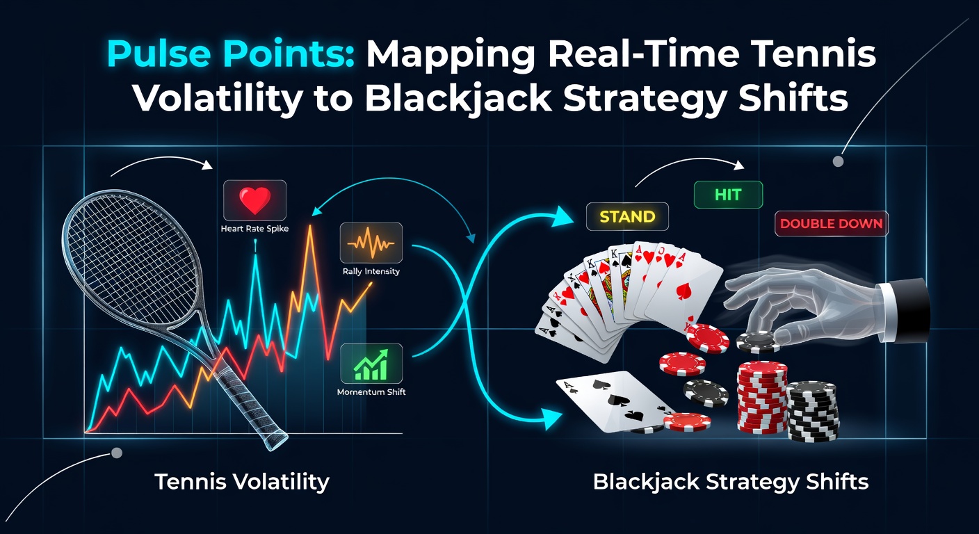 Real-time tennis match volatility chart overlaid with blackjack strategy indicators