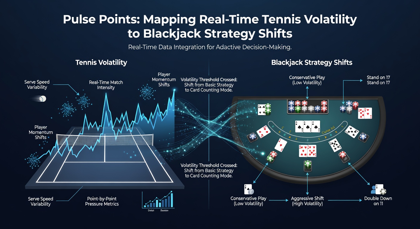 Blackjack table with digital overlay showing tennis volatility pulse points