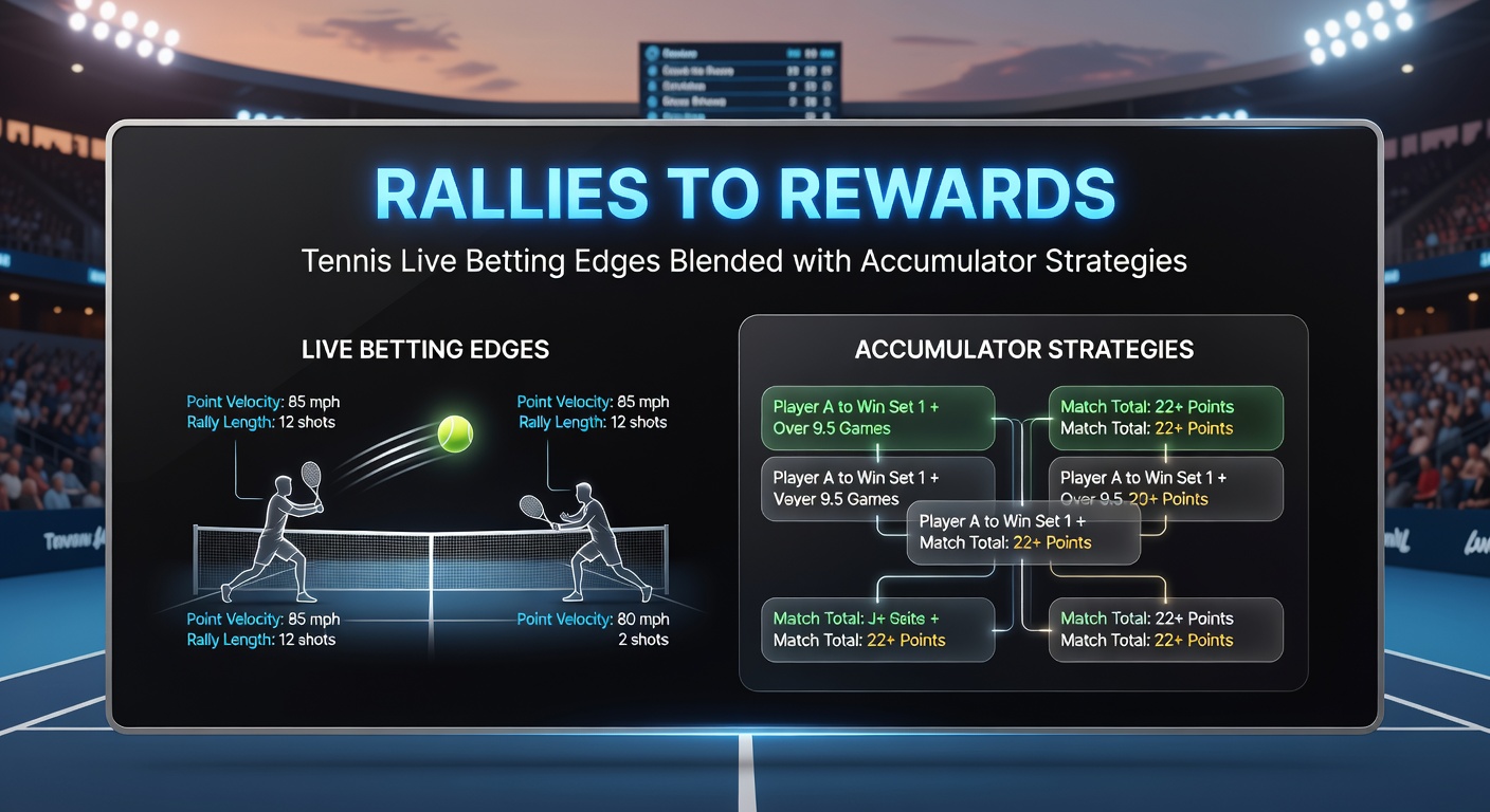 Tennis accumulator bet slip on a betting app, showing multi-leg selections from live matches with rising odds