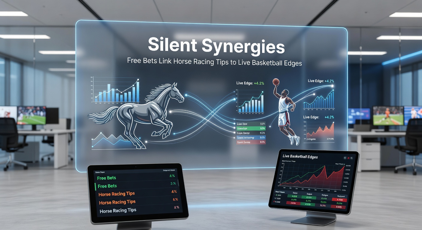Dynamic scene blending a bustling horse racing track with an intense live basketball game, symbolizing the subtle connections powered by free bets