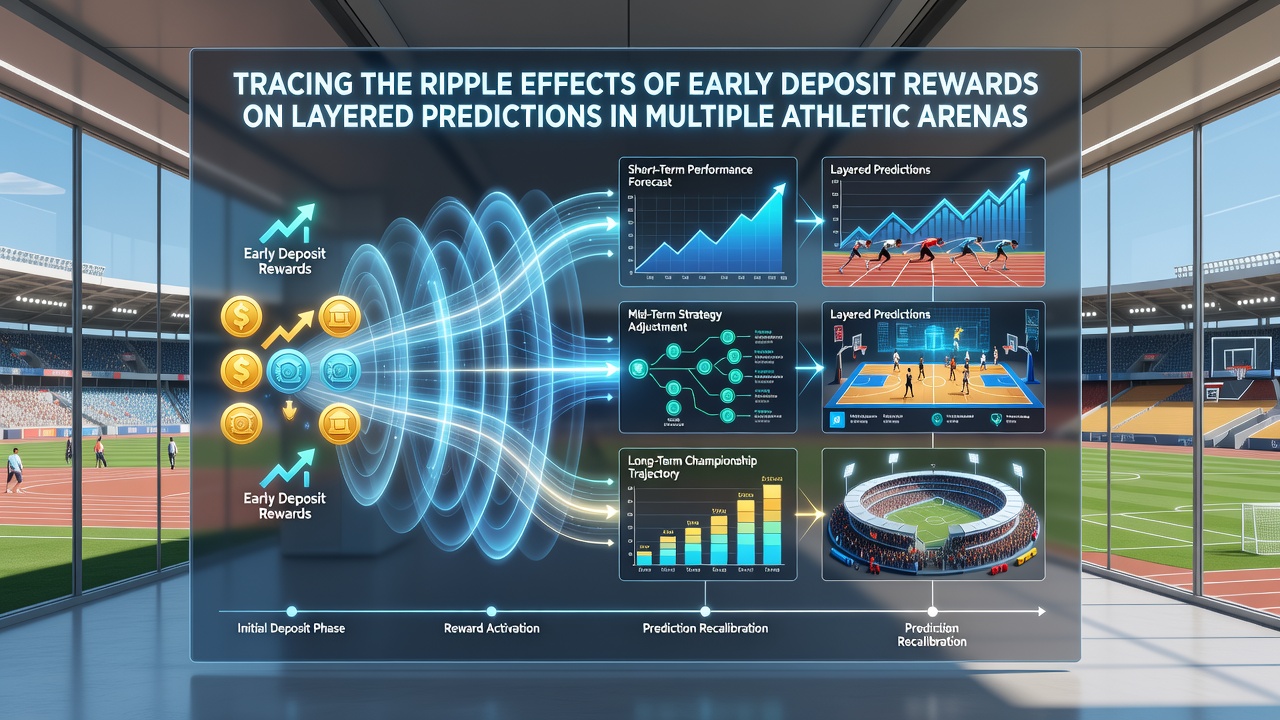 Data visualization of ripple effects where early deposit rewards spread across multiple sports betting markets in layered predictions